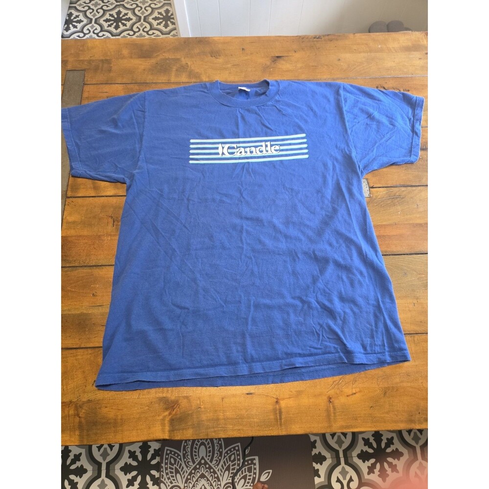 Vintage 80s Candle Holiday Promo Striped Graphic Tee Jerzees Made In USA XL